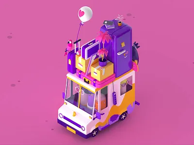 We've moved 3d c4d car character cinema4d gif gif animation illustration isometric loop moved patswerk travel truck vector