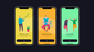 Money transfers onboarding banking colors illustration art illustrations mobile app mobileui money transfer onboarding ui