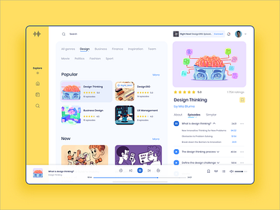 Podcasts Platform Concept design figma flat interface platform presentation prodcast sketch ui uiux ux web webconcept yellow