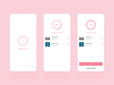 Upload photo app appdesign button creative dot image light pink process progress shadow slide step typography ui uidesign upload