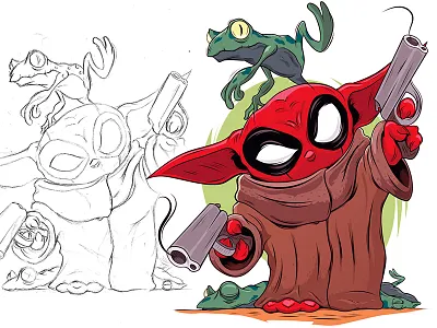 The Merc With A Force... adobe adobeillustrator babyyoda cartoon deadpool digitalart illustration illustrator marvel starwars vector