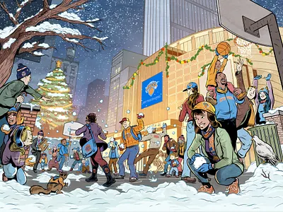 Holiday Card New York Knicks comic new york knicks sports design sports illustration