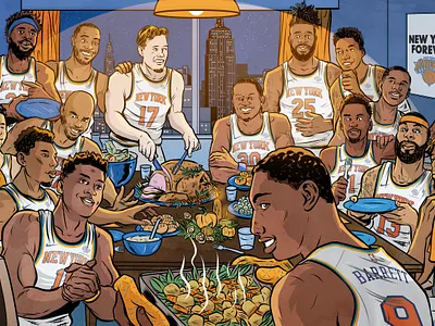 Thanksgiving at the Knicks advertising comic editorial illustration illustration art sports thanksgiving