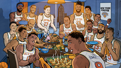 Thanksgiving at the Knicks advertising comic editorial illustration illustration art sports thanksgiving