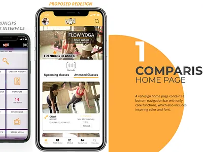 Crunch Fitness Mobile App Redesign app redesign clickable prototype demographic expert interview figma fitness app graphic design illustrator mobile app orange paper prototype persona prototype storyboard storyboarding target audience ui ux uxui design
