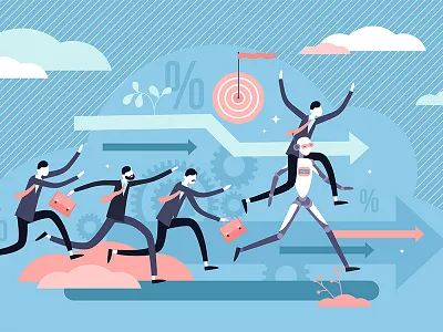 Business Robot Advantage advantage algorithm automation business competition concept cyborg digital flat future illustration industry industry 4.0 machine machine learning robot robotic technology vector