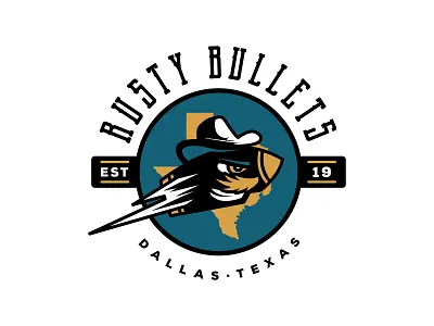 Rusty Bullets - Primary Logo beer league bullet cowboy cowboy hat dallas hockey logo illustration logo mascot mustache sports branding sports design sports logo texas western