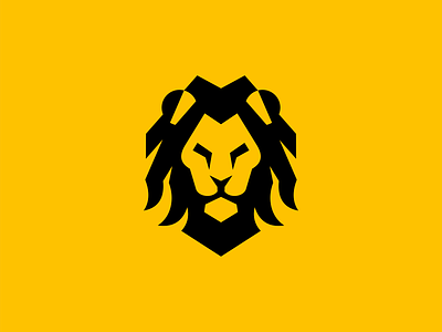 Lion Head Logo animal branding cat design feline geometric identity illustration king lion logo mark modern negative space power premium pride symbol vector yellow