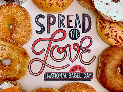 National Bagel Day Type bagel cream cheese hand drawn love national bagel day script type typedesign