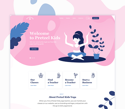 Yoga for Kids abstract calm children design design art illustration interface kids landing landing page meditation nice pink study teacher ui ux vector website yoga