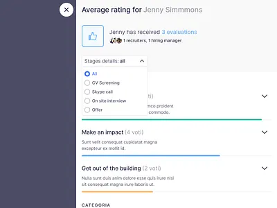 Average evaluation modal charts details evaluation filter modal rating side