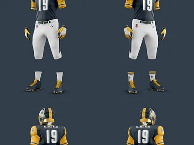American Football Kit Mockup american football american football mockup apparel apparel mockup boots clothes football kit football player football suit gloves helmet jersey mockup pants psd mockup shirt shoulderpads sport sports design