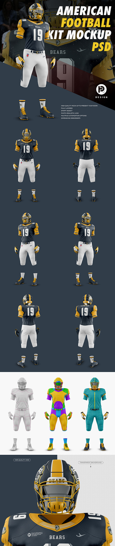 American Football Kit Mockup american football american football mockup apparel apparel mockup boots clothes football kit football player football suit gloves helmet jersey mockup pants psd mockup shirt shoulderpads sport sports design