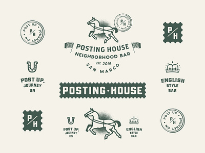 🐎 Unused: Posting House Extended 2019 badge bar beer branding design english green horse house illustration jacksonville logo post posting unused vector yellow