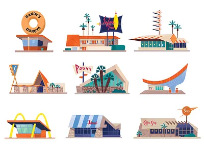 Googie Icons architecture architecture icons california design icon design illustration los angeles midcentury