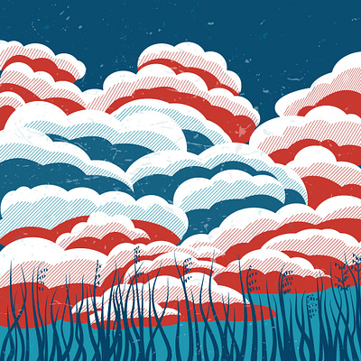 red clouds blue cloud grass red