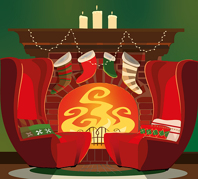 Winter design fireplace illustration warm