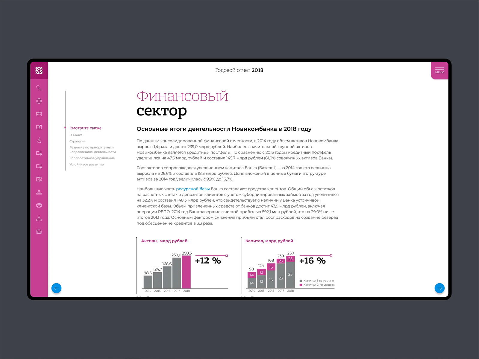 Novikombank Annual Report company components corporate corporation dashboad interaction interactive interface layout material design menu navigate navigation pagination report scroll toolbar tools ui ux web