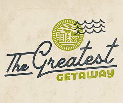 Greatest Getaway logo badge brand branding city drink flower illustration logo martini retro tree vector vintage