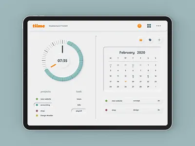 tiime - time tracking app app app concept app ui clean clean ui dashboard design light neumorphism skeuomorphism soft soft ui time tracking ui ux webapp webdesign website