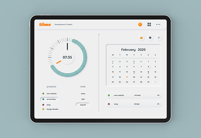 tiime - time tracking app app app concept app ui clean clean ui dashboard design light neumorphism skeuomorphism soft soft ui time tracking ui ux webapp webdesign website