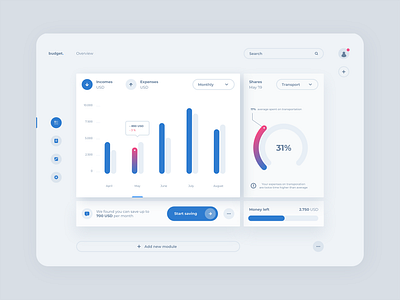 Home Budget - concept web app account chart concept design dashboard data design finance fintech gradients graphic design minimal navigation settings shadows statistics tabs tool user interface web design website