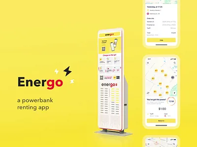 Case Study: Powerbank Renting App animation app charge dashboard design energo app interface landing page location map mobile mobile app mobileui motion powerbank ui uiux ux website