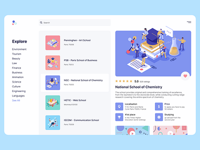 School Search Landing Page clean colors creative dashboard graphics help illustration interaction interactions interface school study ui uidesign university ux uxdesign uxui webdesign website