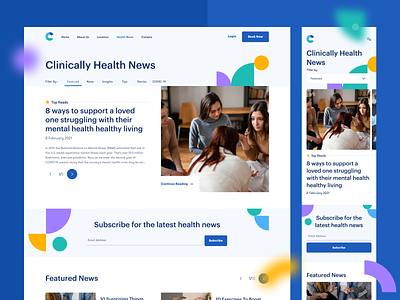 Clinically - News Page app clinic design doctor health health news healthcare hospital innerpage medical minimal mobile modern news patient service ui ux website
