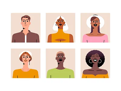 Characters 2d character characters community crew diversity face illustration people portrait shape team vector zoom