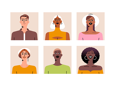 Characters 2d character characters community crew diversity face illustration people portrait shape team vector zoom