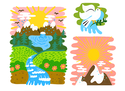 Creation/Glory/Light illo icons bible cloud dove icon mountain rain river sun trees water