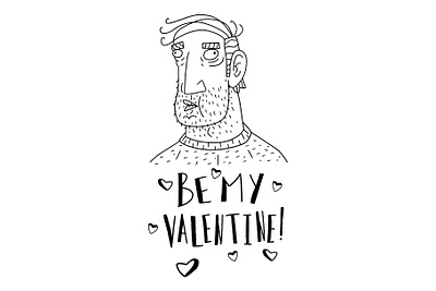 Funny doodle cartoon character men. Be my Valentine. be my valentine black and white character design doodle doodleart doodlecharacter illustration men valentine vector vector illustration