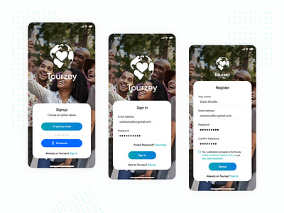 Login & Signup Screens - Tourzey app design clean ui design interface minimal travel travel agency travel app travelling ui ui design uidesign user experience user experience design user experience ux user inteface ux ux design ux designer