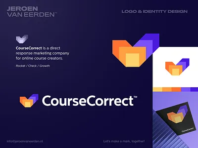 CourseCorrect - Logo Design 🚀 approve arrow branding build chart check checkmark correct course creative logo improve launch layers logo logo design marketing rocket visual identity design