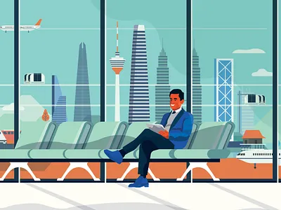 Future Airport illustrated 2d character design editorial flat future future airport future city illustration illustrator people vector