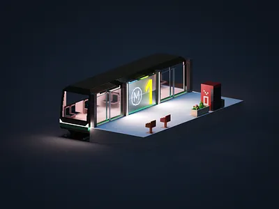 Metro Line 1 3d architecture first shot hellodribbble isometric magicavoxel metro paris ratp station subway train underground voxel voxel art voxelart