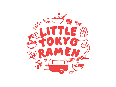 Little Tokyo Ramen bowl of ramen bowler canada eggs food branding food truck illustration japanese kelowna line drawing miso noodles okanagan ramen restaurant spicy tokyo tonkotsu trailer vegetables