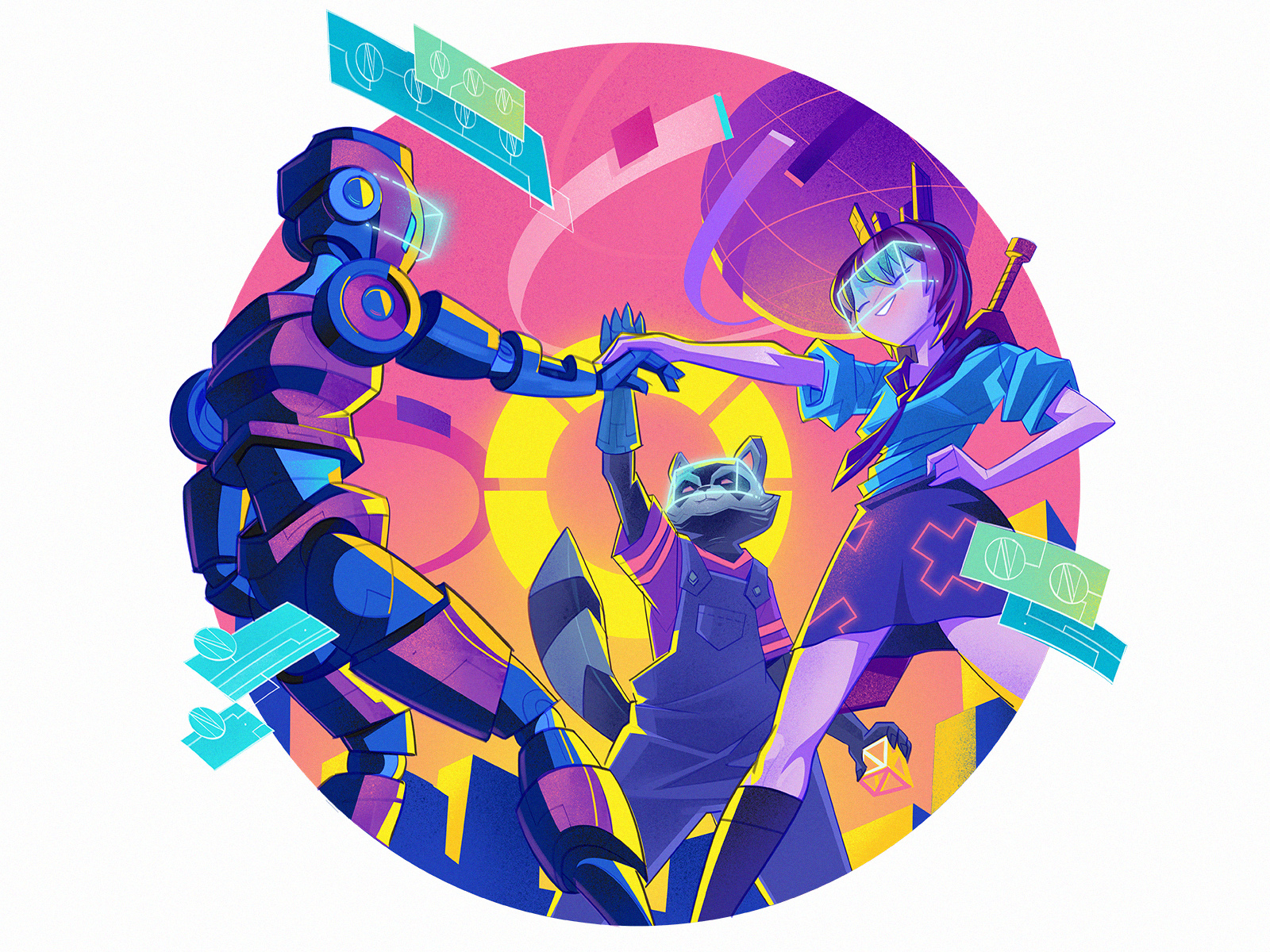 Virtual Friends avatars community gamers gaming illustration metaverse teamwork