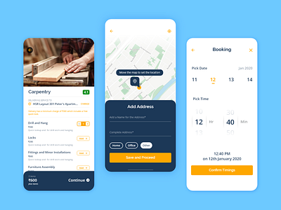 HomTech - On Demand Services App - Booking a Service address app design booking booking app booking system booking ui daily ui dailyui date design maps on demand service services time uber app ui uiux urbanclap ux