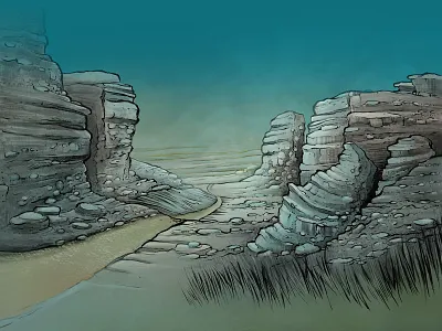 Landscape Sketch cartoon illustration ink photoshop rocks sketch stones