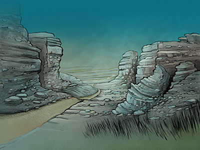 Landscape Sketch cartoon illustration ink photoshop rocks sketch stones