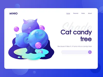Cat candy tree animation banner design flat illustration ui