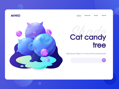 Cat candy tree animation banner design flat illustration ui