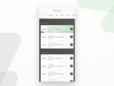 Audio News App UI app audio audio player design graphic design green mobile app mobile design mobile ui news player ui ui uidesign ux uxdesign world