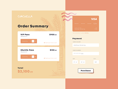 Coachella Music Festival Checkout design flat illustration illustrator minimal redesign typography ui vector web