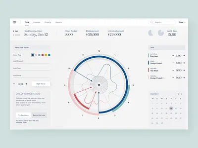 Time Management Dashboard calendar concept dailyui dashboard dashboard design dashboard ui design layout product design time timetracker timetracking ui visual webdesign