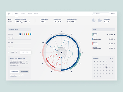 Time Management Dashboard calendar concept dailyui dashboard dashboard design dashboard ui design layout product design time timetracker timetracking ui visual webdesign