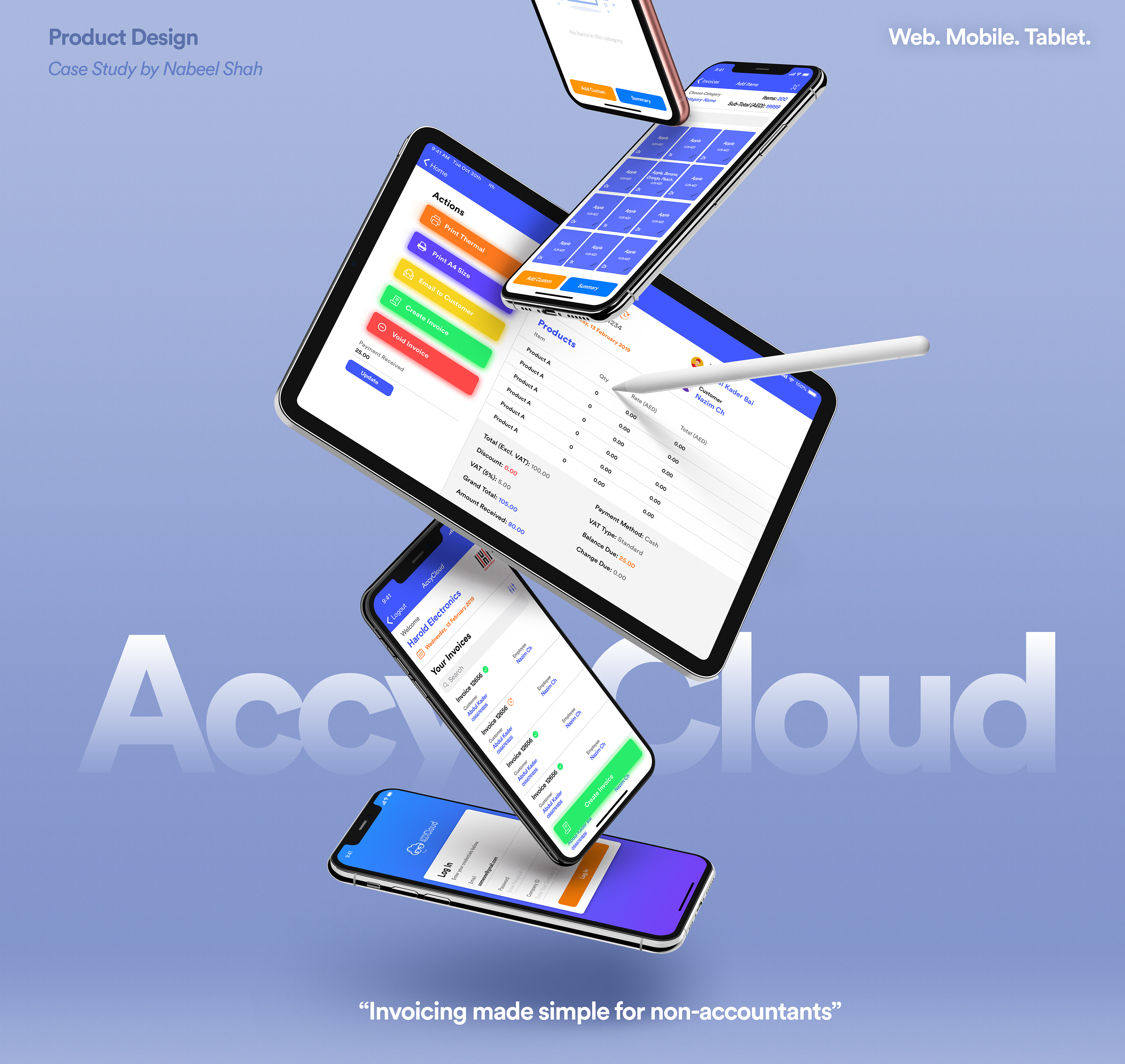 AccyCloud - POS Invoicing App UI app app design app ui billing colorful ui grocery app invoice invoicing app ipad apps ipad pro ipad ui design iphone x pos app ui ux user interface design
