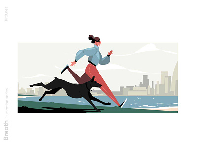 Girl and her dog run in morning illustration character dog flat girl illustration kit8 morning run vector
